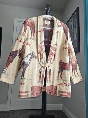 Truly Western Wear Horse Tapestry Blanket Jacket Rare Vintage USA-Dallas Made